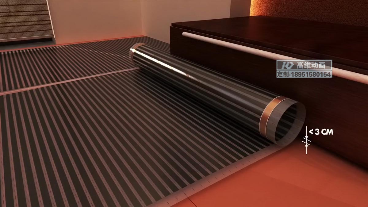 石墨烯电热膜电暖发热板碳晶电地暖碳纤维安装动画